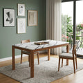 63 White and Natural Faux Marble and Solid Wood Dining Table