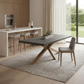 95 Gray and Natural Faux Concrete and Solid Wood Cross Leg Base Dining Table