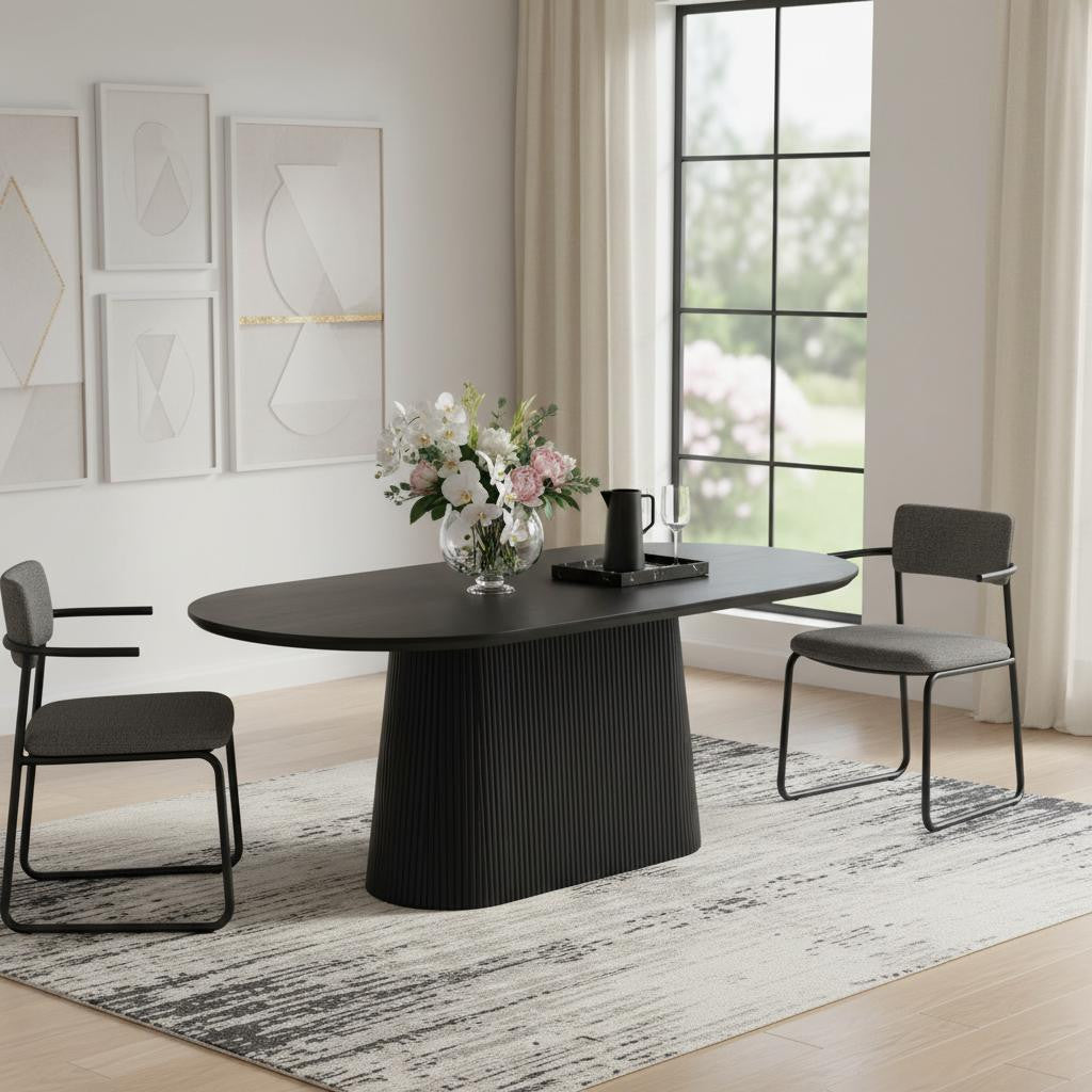 81 Black Wood Pedestal Base Oval Dining Table