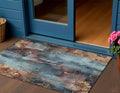 3 X 5 Blue And Gold Floral Washable Indoor Outdoor Area Rug