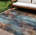 9 X 12 Blue And Gold Floral Washable Indoor Outdoor Area Rug