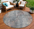 8 Gray And Beige Round Floral Washable Indoor Outdoor Area Rug
