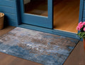 3 X 5 Brown And Blue Abstract Washable Indoor Outdoor Area Rug