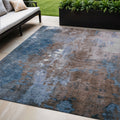 5 X 8 Brown And Blue Abstract Washable Indoor Outdoor Area Rug