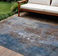 9 X 12 Coffee And Blue Abstract Washable Indoor Outdoor Area Rug