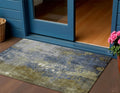 3 X 5 Khaki And Denim Blue Abstract Washable Indoor Outdoor Area Rug