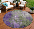 8 Olive Green And Purple Round Abstract Washable Indoor Outdoor Area Rug