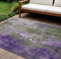 10 X 14 Olive Green And Purple Abstract Washable Indoor Outdoor Area Rug