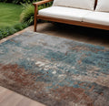 10 X 14 Rust And Teal Blue Abstract Washable Indoor Outdoor Area Rug