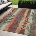 5 X 8 Terra Cotta And Sage Floral Washable Indoor Outdoor Area Rug