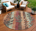 8 Terra Cotta And Sage Round Floral Washable Indoor Outdoor Area Rug