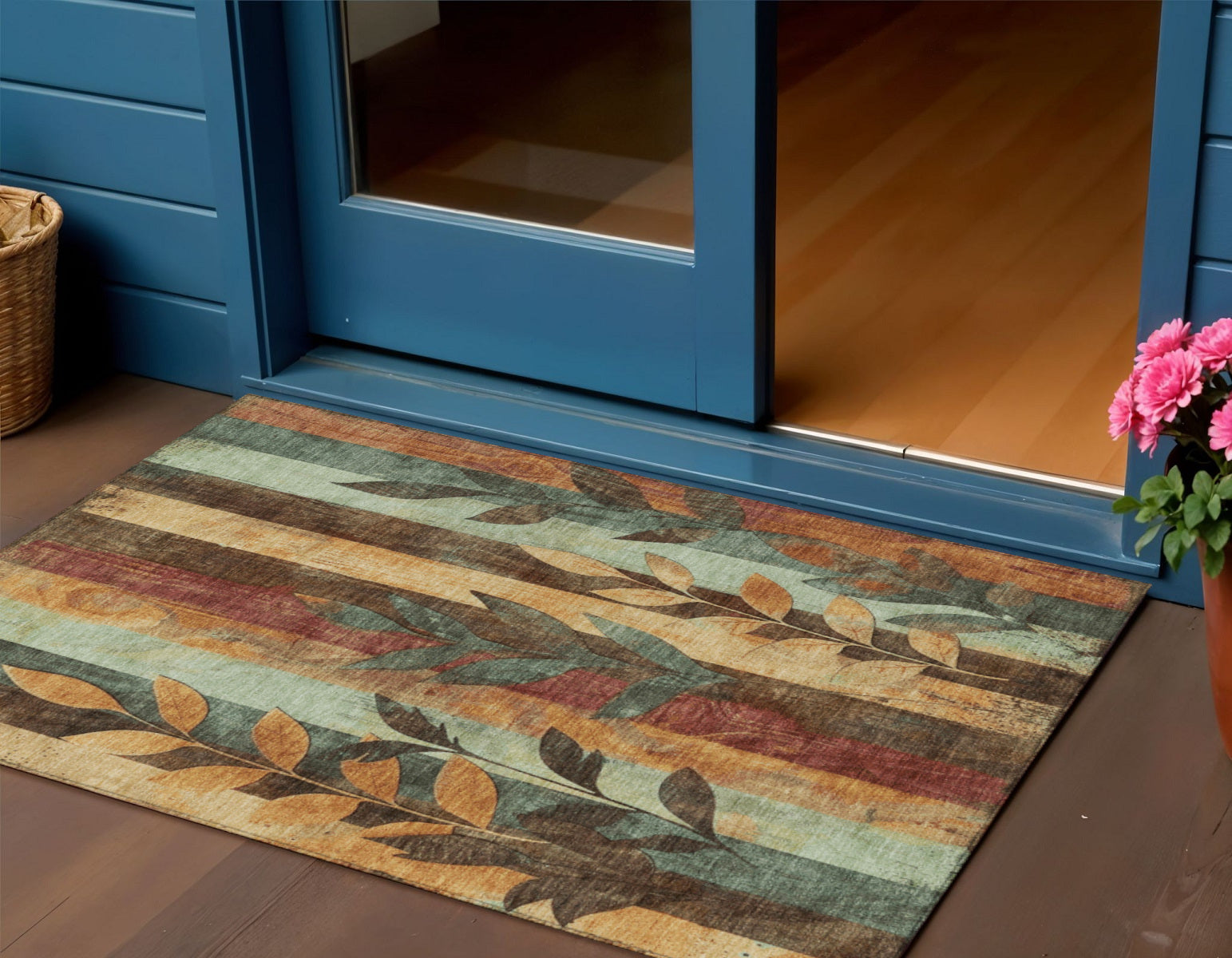 3 X 5 Wheat And Gold Floral Washable Indoor Outdoor Area Rug