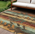 9 X 12 Wheat And Gold Floral Washable Indoor Outdoor Area Rug