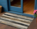 3 X 5 Taupe And Gold Striped Washable Indoor Outdoor Area Rug