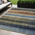 5 X 8 Blue And Brown Striped Washable Indoor Outdoor Area Rug