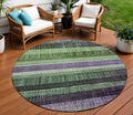 8 Purple And Green Round Striped Washable Indoor Outdoor Area Rug