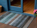 3 X 5 Teal Blue And Brown Striped Washable Indoor Outdoor Area Rug