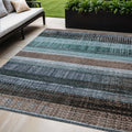 5 X 8 Teal Blue And Brown Striped Washable Indoor Outdoor Area Rug