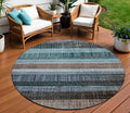 8 Teal Blue And Brown Round Striped Washable Indoor Outdoor Area Rug