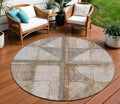8 Copper And Gray Round Geometric Washable Indoor Outdoor Area Rug