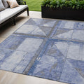 5 X 8 Denim Blue And Gray Geometric Washable Indoor Outdoor Area Rug