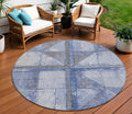 8 Denim Blue And Gray Round Geometric Washable Indoor Outdoor Area Rug