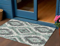 3 X 5 Pale Aqua And Gray Aztec Washable Indoor Outdoor Area Rug