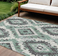 9 X 12 Pale Aqua And Gray Aztec Washable Indoor Outdoor Area Rug