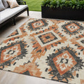 5 X 8 Terra Cotta And Gray Aztec Washable Indoor Outdoor Area Rug