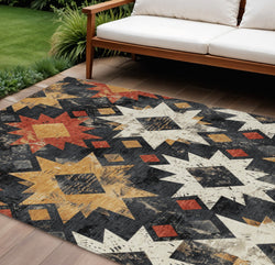 10 X 14 Black Gold And Rust Aztec Washable Indoor Outdoor Area Rug