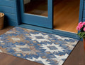 3 X 5 Blue Brown And Ivory Aztec Washable Indoor Outdoor Area Rug