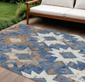 10 X 14 Blue Brown And Ivory Aztec Washable Indoor Outdoor Area Rug
