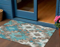 3 X 5 Teal Blue Brown And Ivory Aztec Washable Indoor Outdoor Area Rug