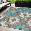 5 X 8 Teal Blue Brown And Ivory Aztec Washable Indoor Outdoor Area Rug