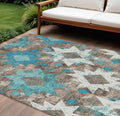 8 X 10 Teal Blue Brown And Ivory Aztec Washable Indoor Outdoor Area Rug