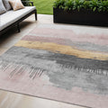 5 X 8 Blush And Gold Abstract Washable Indoor Outdoor Area Rug