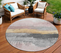 8 Blush And Gold Round Abstract Washable Indoor Outdoor Area Rug