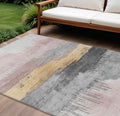 10 X 14 Blush And Gold Abstract Washable Indoor Outdoor Area Rug