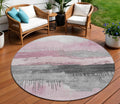 8 Pink And Charcoal Round Abstract Washable Indoor Outdoor Area Rug