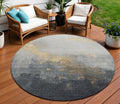 8 Gold And Charcoal Round Abstract Washable Indoor Outdoor Area Rug