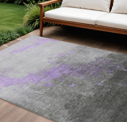 10 X 14 Lavender And Charcoal Abstract Washable Indoor Outdoor Area Rug