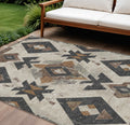 10 X 14 Beige Brown And Charcoal Aztec Washable Indoor Outdoor Area Rug