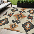 5 X 8 Ivory Orange And Charcoal Aztec Washable Indoor Outdoor Area Rug