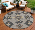 8 Taupe Charcoal And Wheat Round Aztec Washable Indoor Outdoor Area Rug