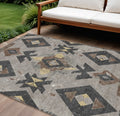 9 X 12 Taupe Charcoal And Wheat Aztec Washable Indoor Outdoor Area Rug