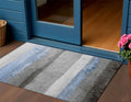 3 X 5 Sky Blue And Gray Striped Washable Indoor Outdoor Area Rug