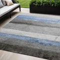 5 X 8 Sky Blue And Gray Striped Washable Indoor Outdoor Area Rug