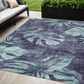 5 X 8 Blue And Mint Green Floral Washable Indoor Outdoor Area Rug