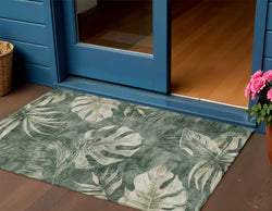 3 X 5 Fern Green And Sage Floral Washable Indoor Outdoor Area Rug