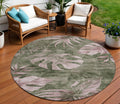8 Olive Green And Blush Round Floral Washable Indoor Outdoor Area Rug
